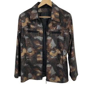 Animal Print Light Jacket Womens 14 Brown Silver Sparkle Evening Mature Classy